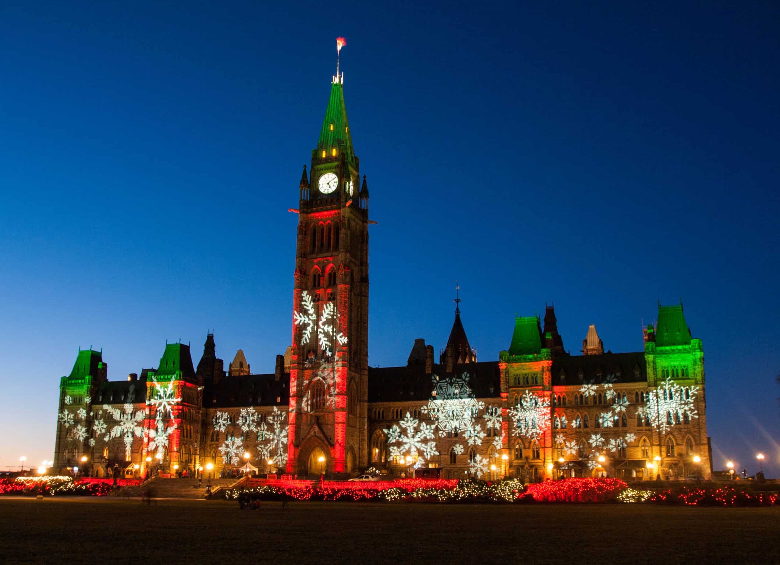Centre Block during the holidays in Ottawa